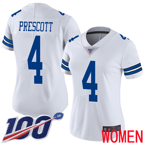 Women Dallas Cowboys Limited White Dak Prescott Road #4 100th Season Vapor Untouchable NFL Jersey->dallas cowboys->NFL Jersey